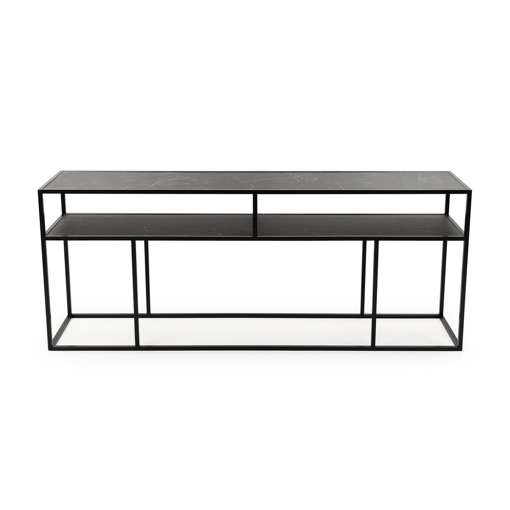 Console Teun 200 cm, kleur zwart / zwart marmer