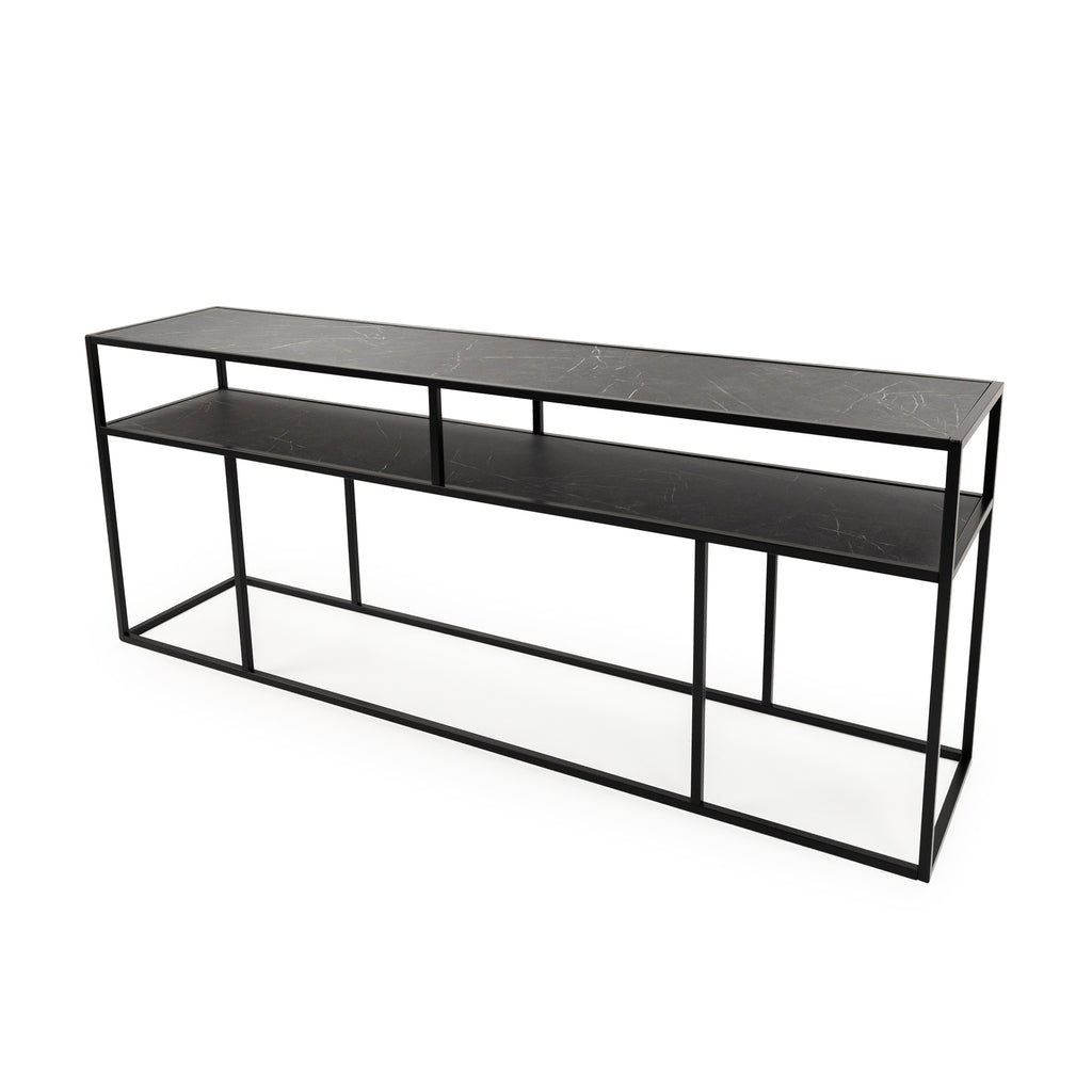 Console Teun 200 cm, kleur zwart / zwart marmer