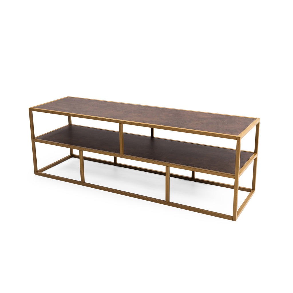 Tv-meubel Luuk 150cm, kleur goud / lederlook bruin