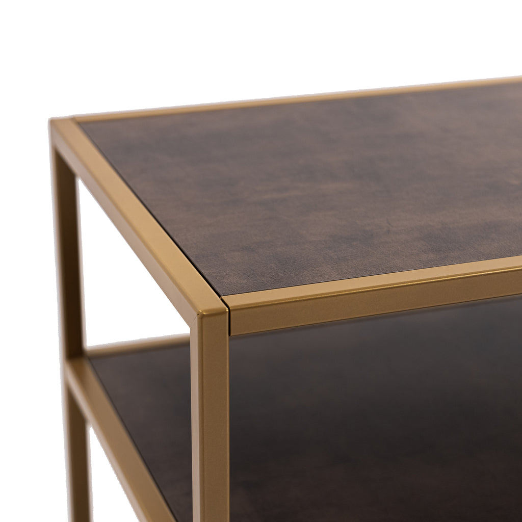 Tv-meubel Luuk 150cm, kleur goud / lederlook bruin