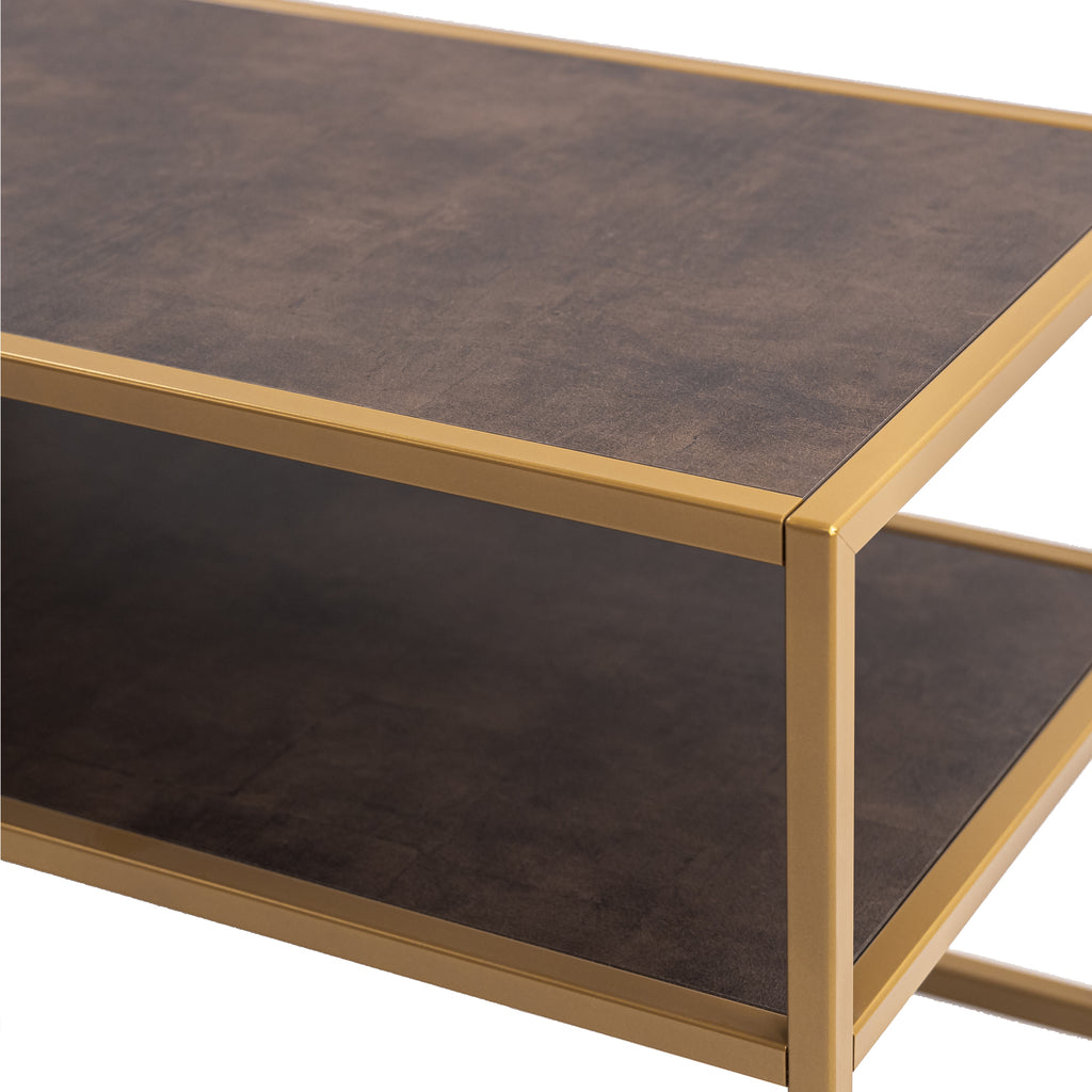 Tv-meubel Luuk 150cm, kleur goud / lederlook bruin