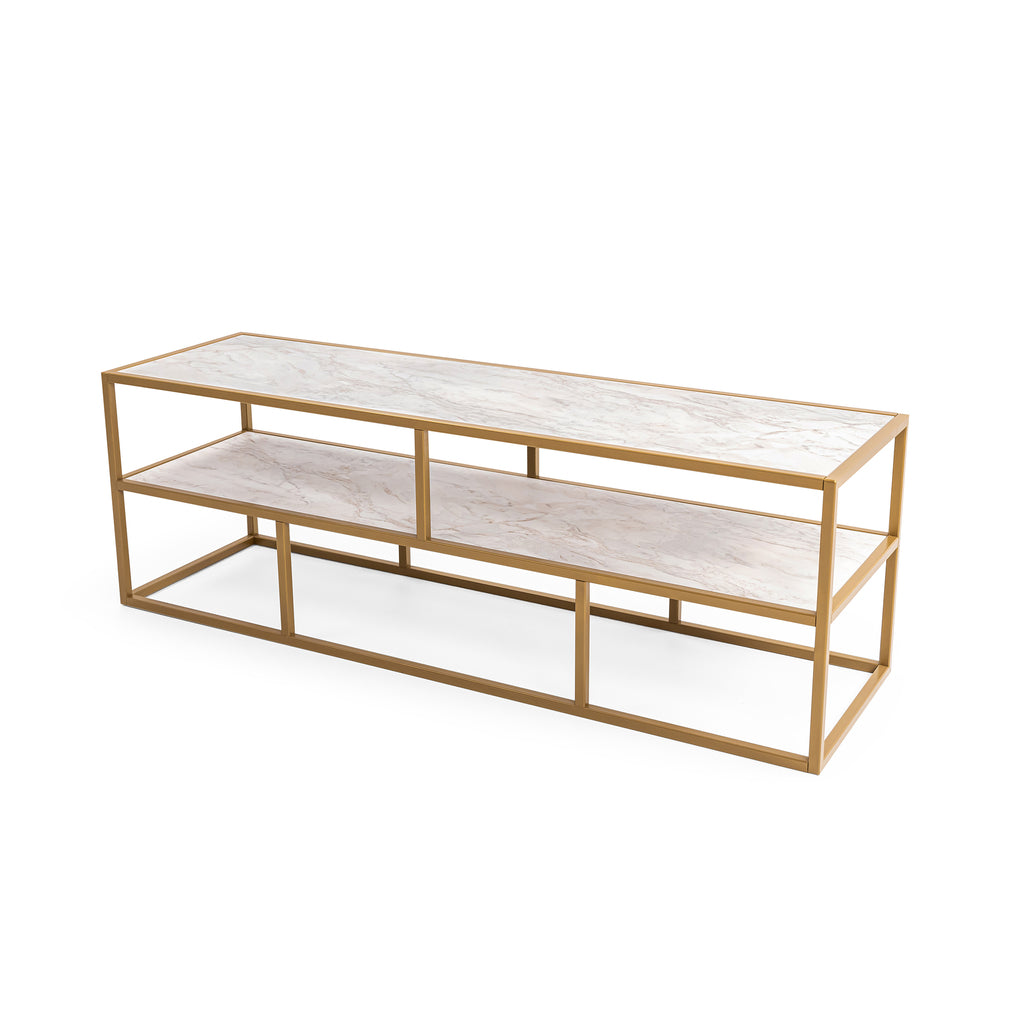 Tv-meubel Luuk 150cm, kleur goud / wit marmer