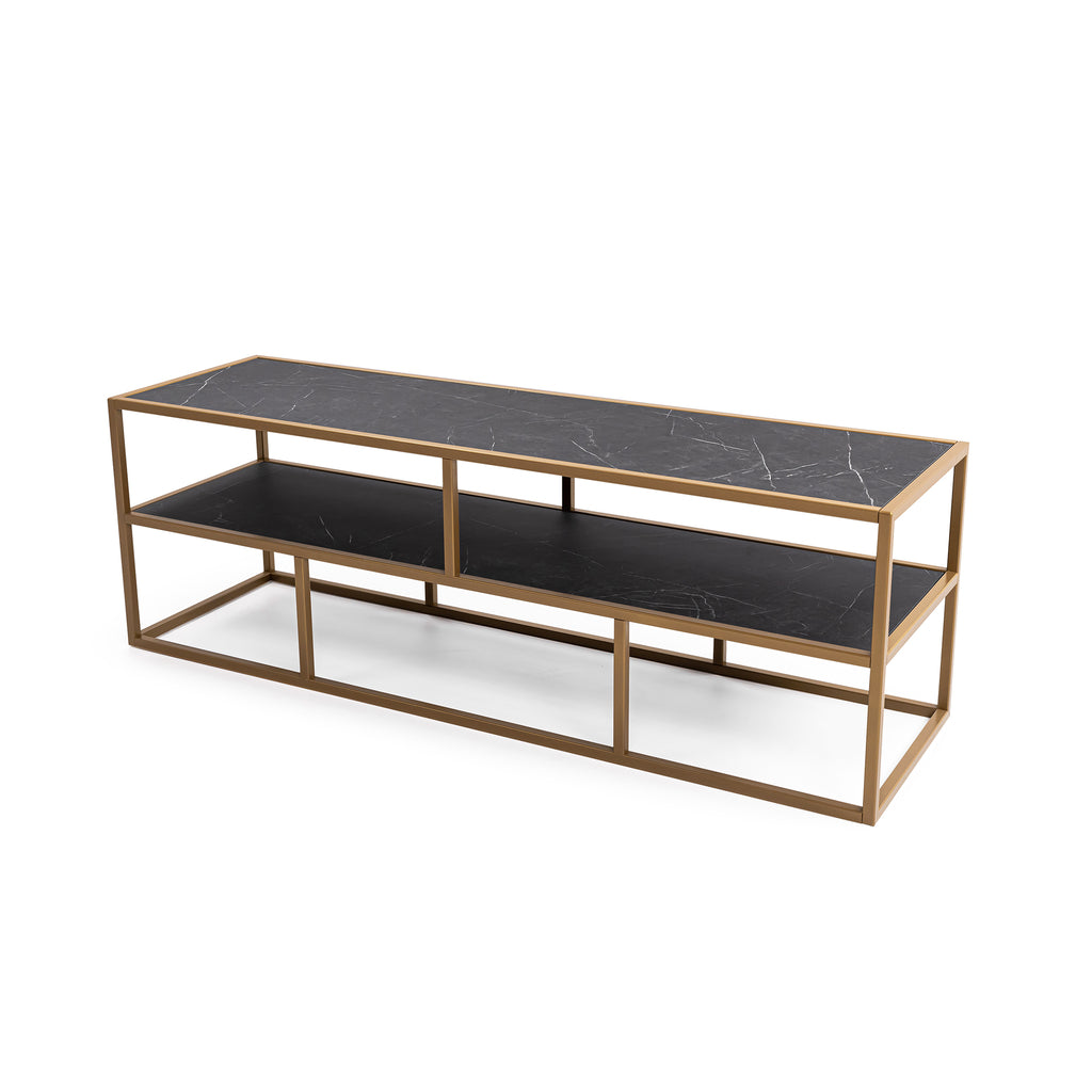 Tv-meubel Luuk 150cm, kleur goud / zwart marmer