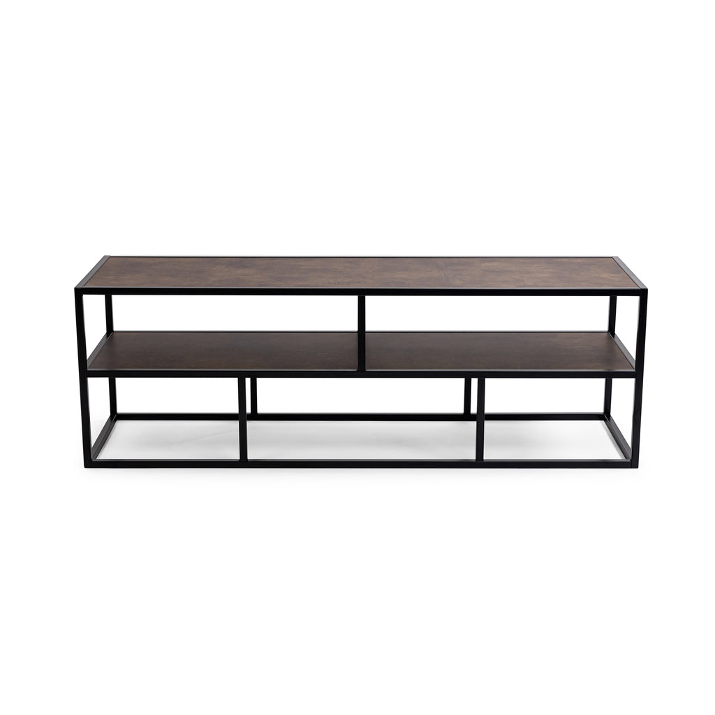 Tv-meubel Luuk 150cm, kleur zwart / lederlook bruin