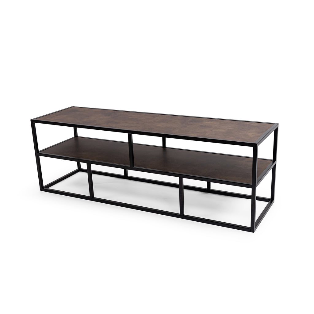 Tv-meubel Luuk 150cm, kleur zwart / lederlook bruin