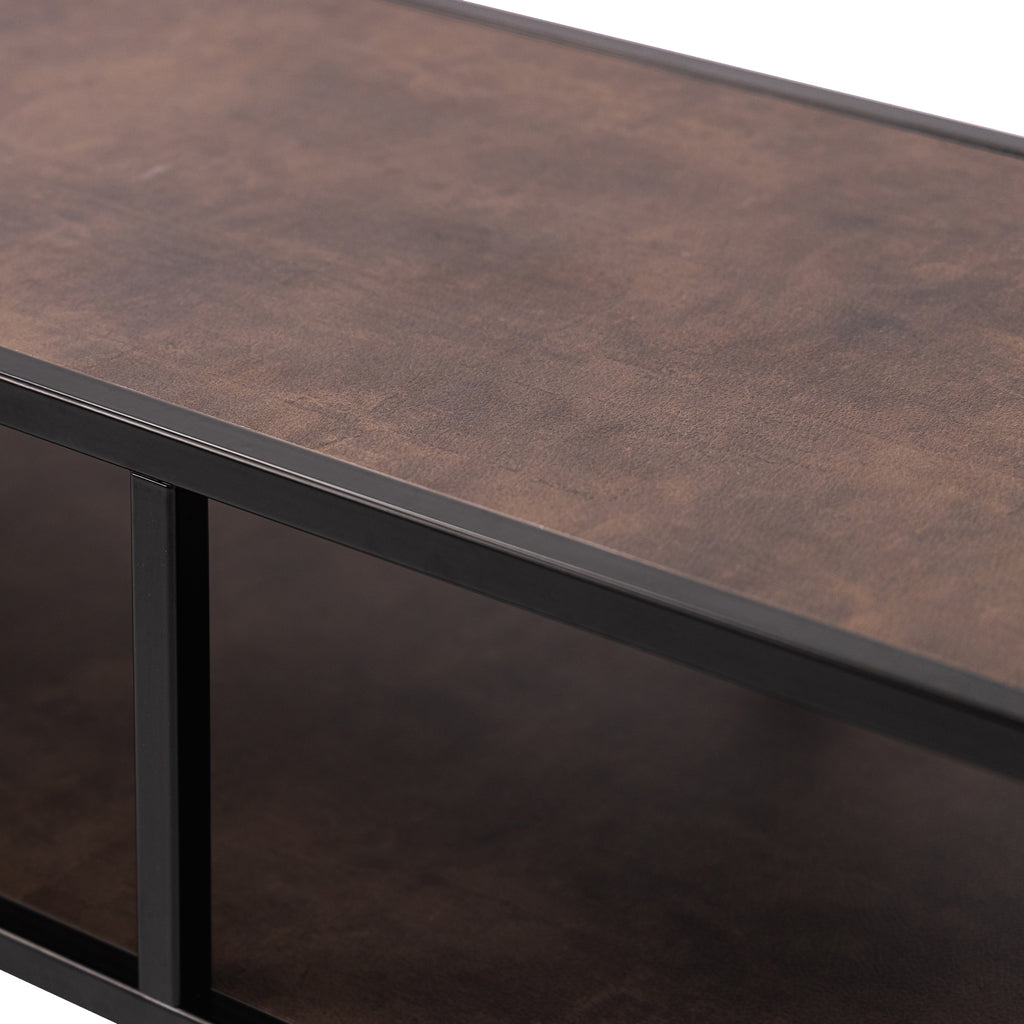 Tv-meubel Luuk 150cm, kleur zwart / lederlook bruin