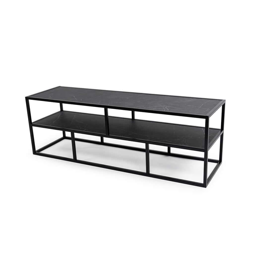 Tv-meubel Luuk 150cm, kleur zwart / zwart marmer