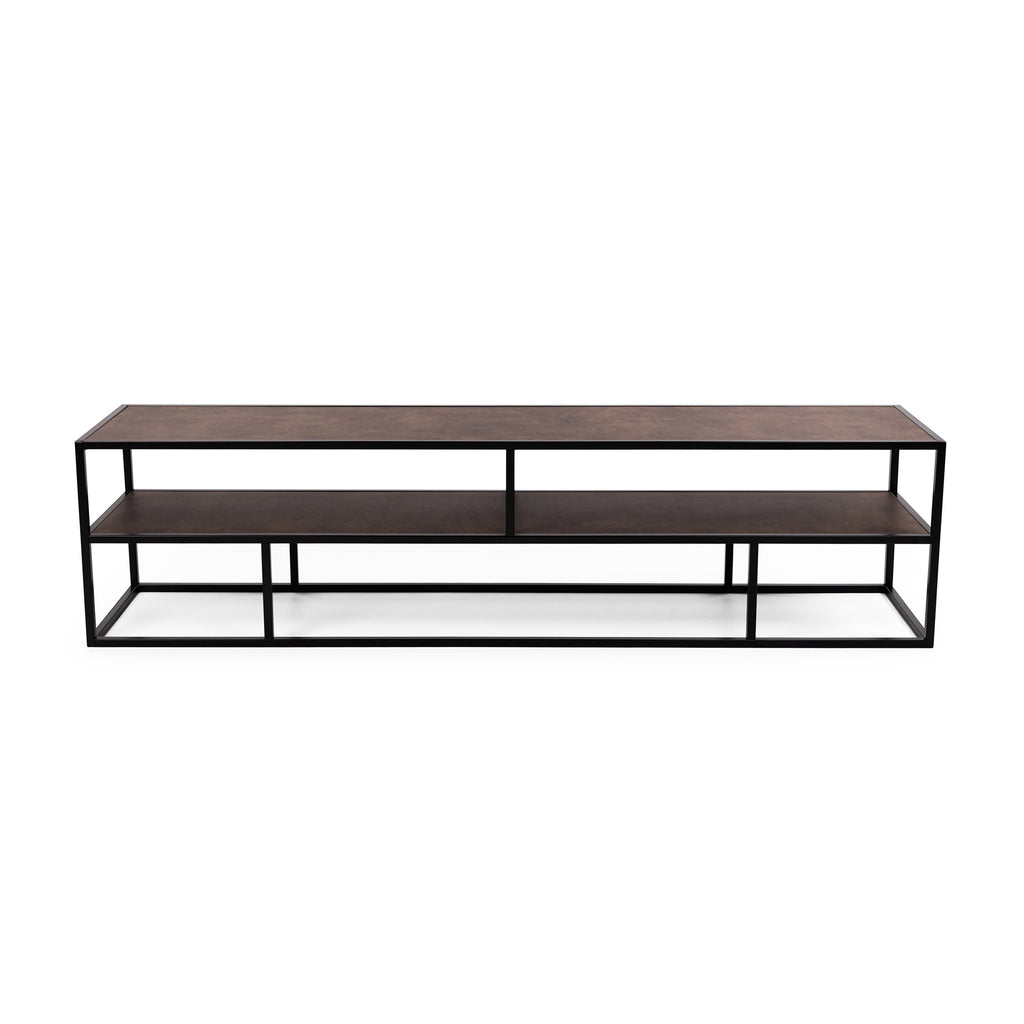 Tv-meubel Luuk 200cm, kleur zwart / lederlook bruin