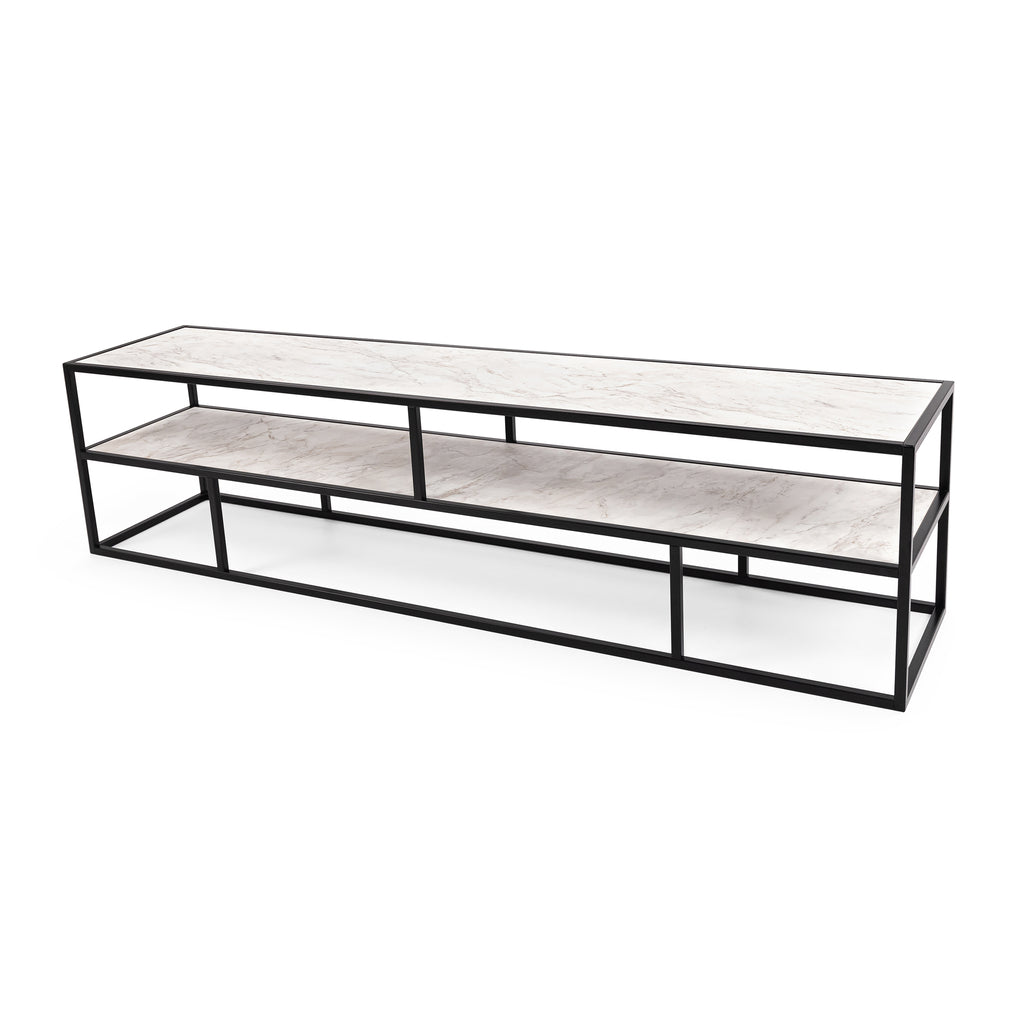 Tv-meubel Luuk 200cm, kleur zwart / wit marmer