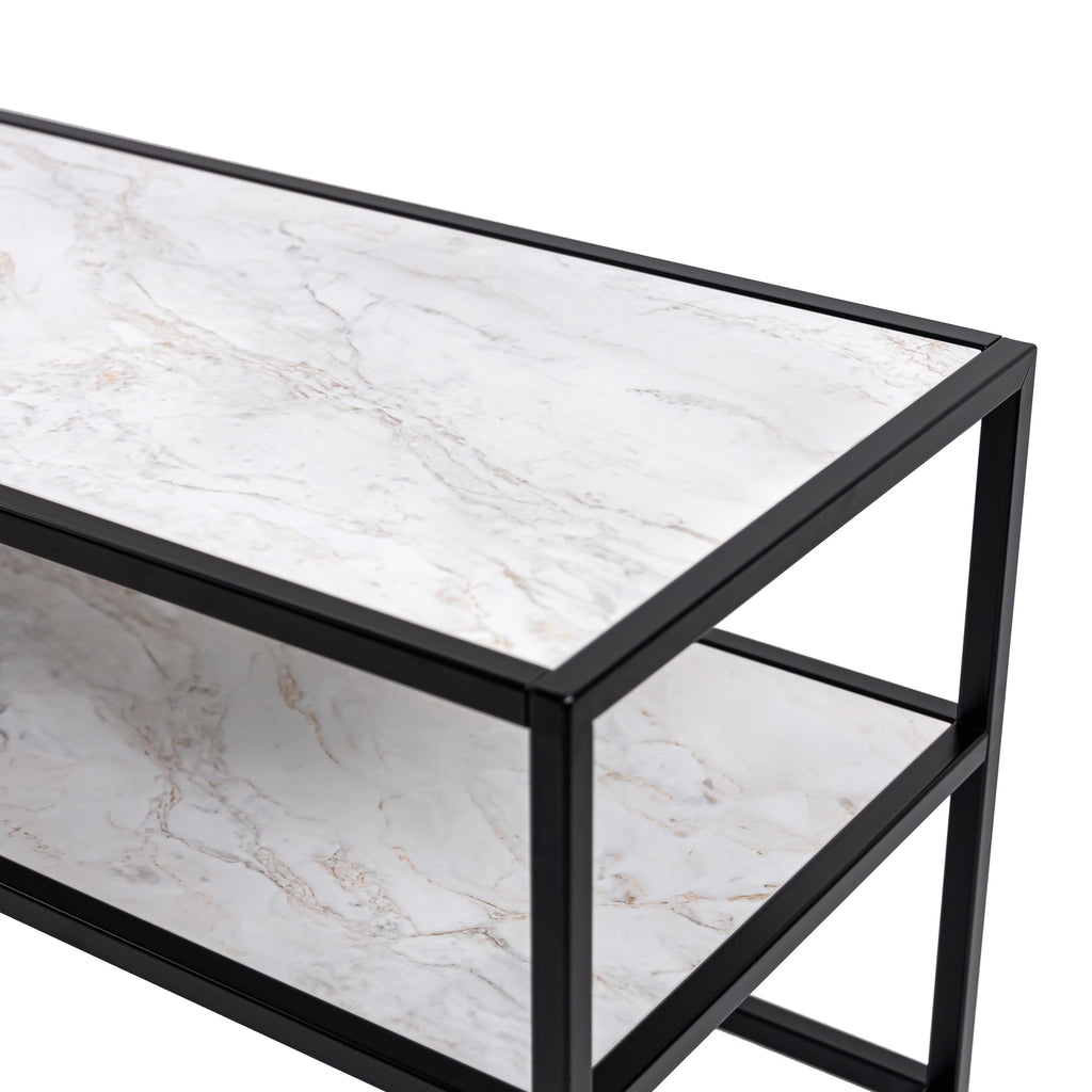 Tv-meubel Luuk 200cm, kleur zwart / wit marmer