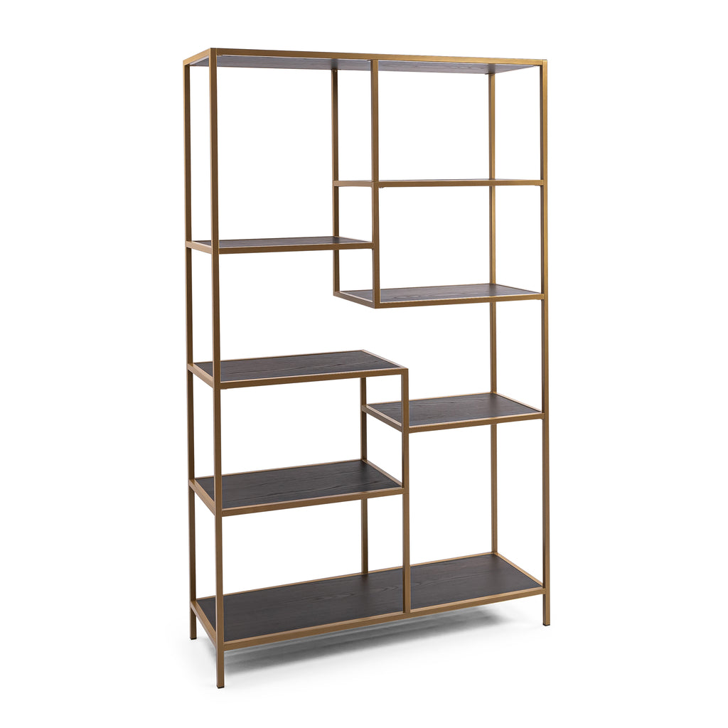 Vakkenkast 'Guus' 120 x 200cm, kleur goud / bruin hout