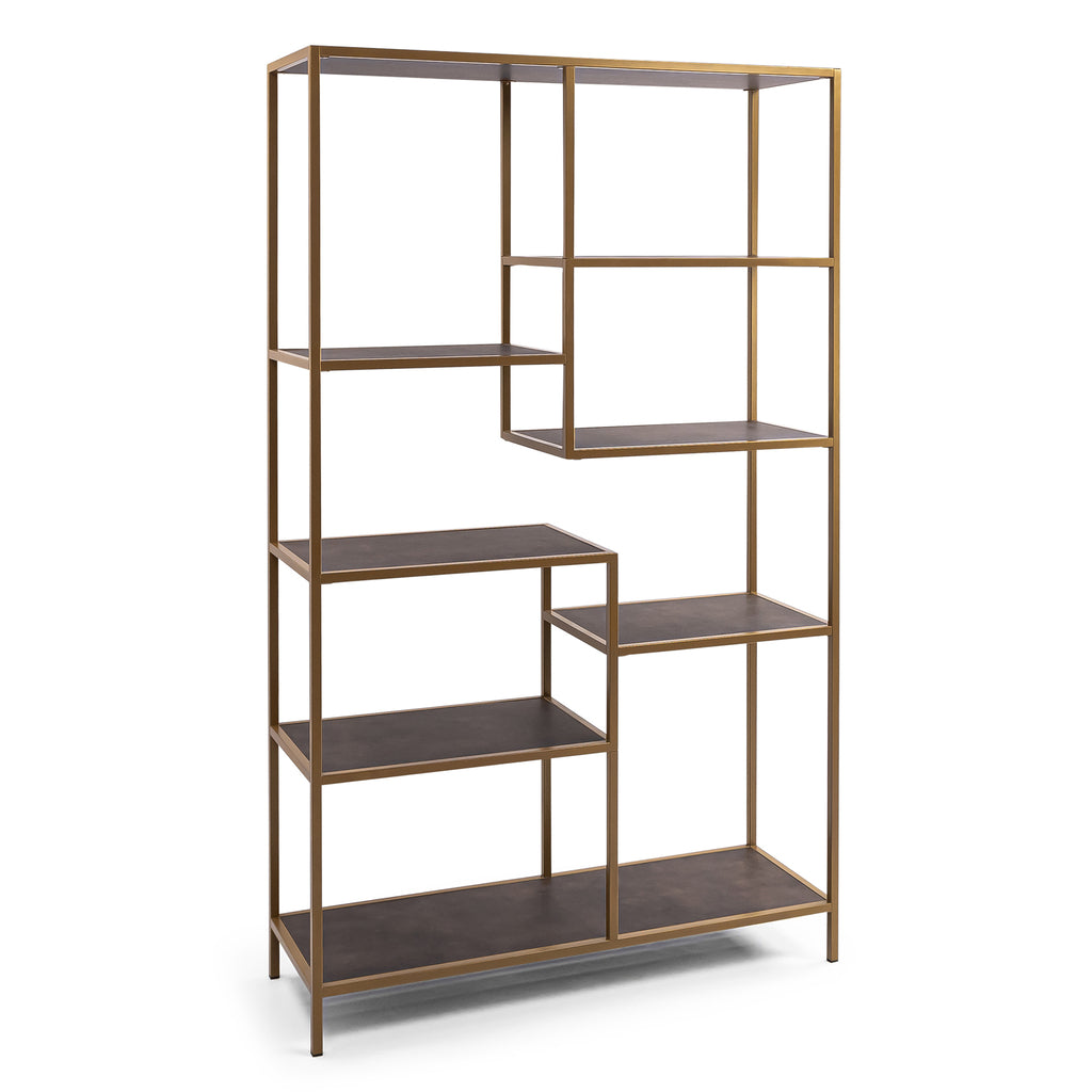 Vakkenkast 'Guus' 120 x 200cm, kleur goud / lederlook bruin