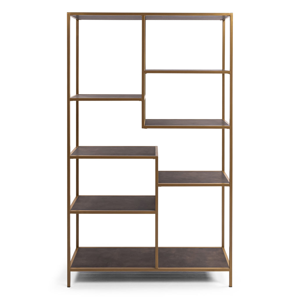 Vakkenkast 'Guus' 120 x 200cm, kleur goud / lederlook bruin