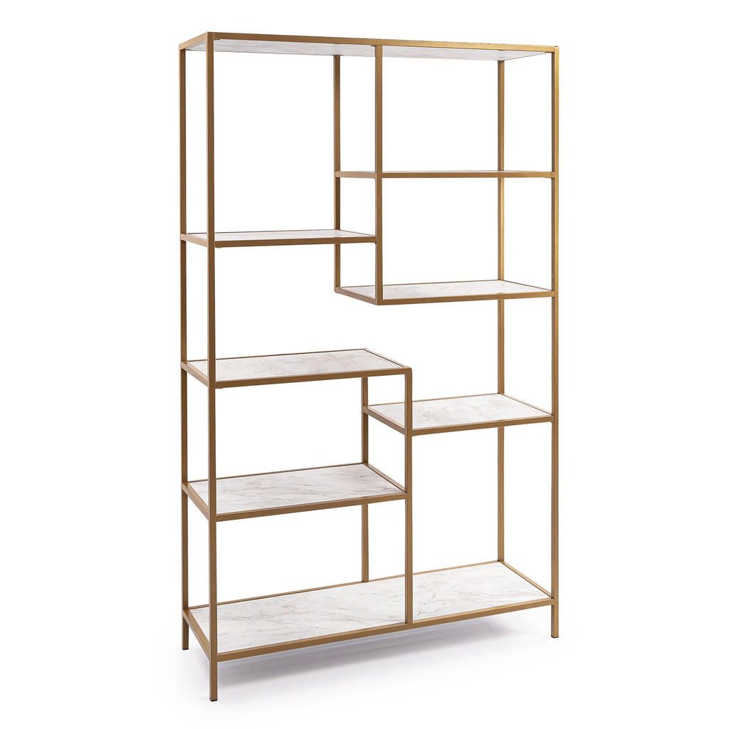 Vakkenkast 'Guus' 120 x 200cm, kleur goud / wit marmer