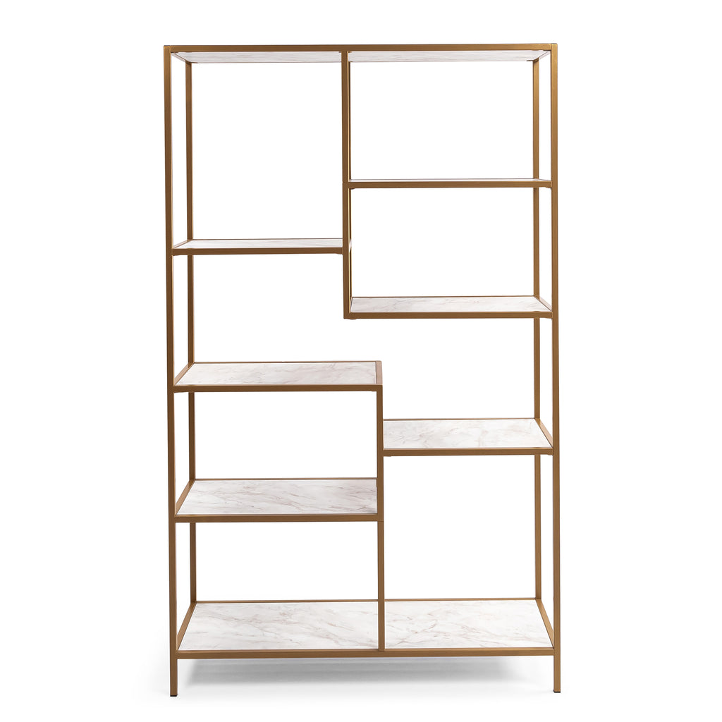 Vakkenkast 'Guus' 120 x 200cm, kleur goud / wit marmer