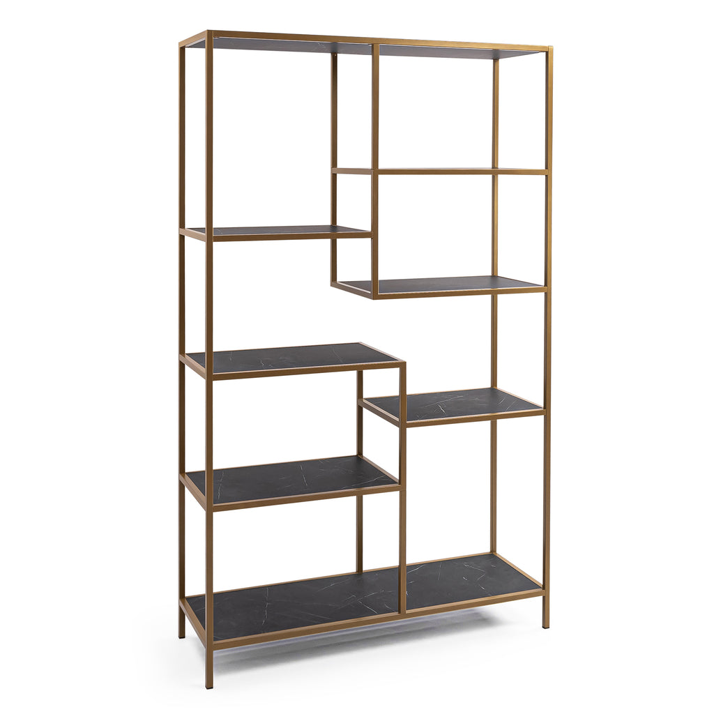 Vakkenkast 'Guus' 120 x 200cm, kleur goud / zwart marmer