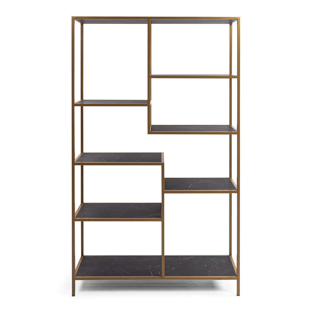 Vakkenkast 'Guus' 120 x 200cm, kleur goud / zwart marmer