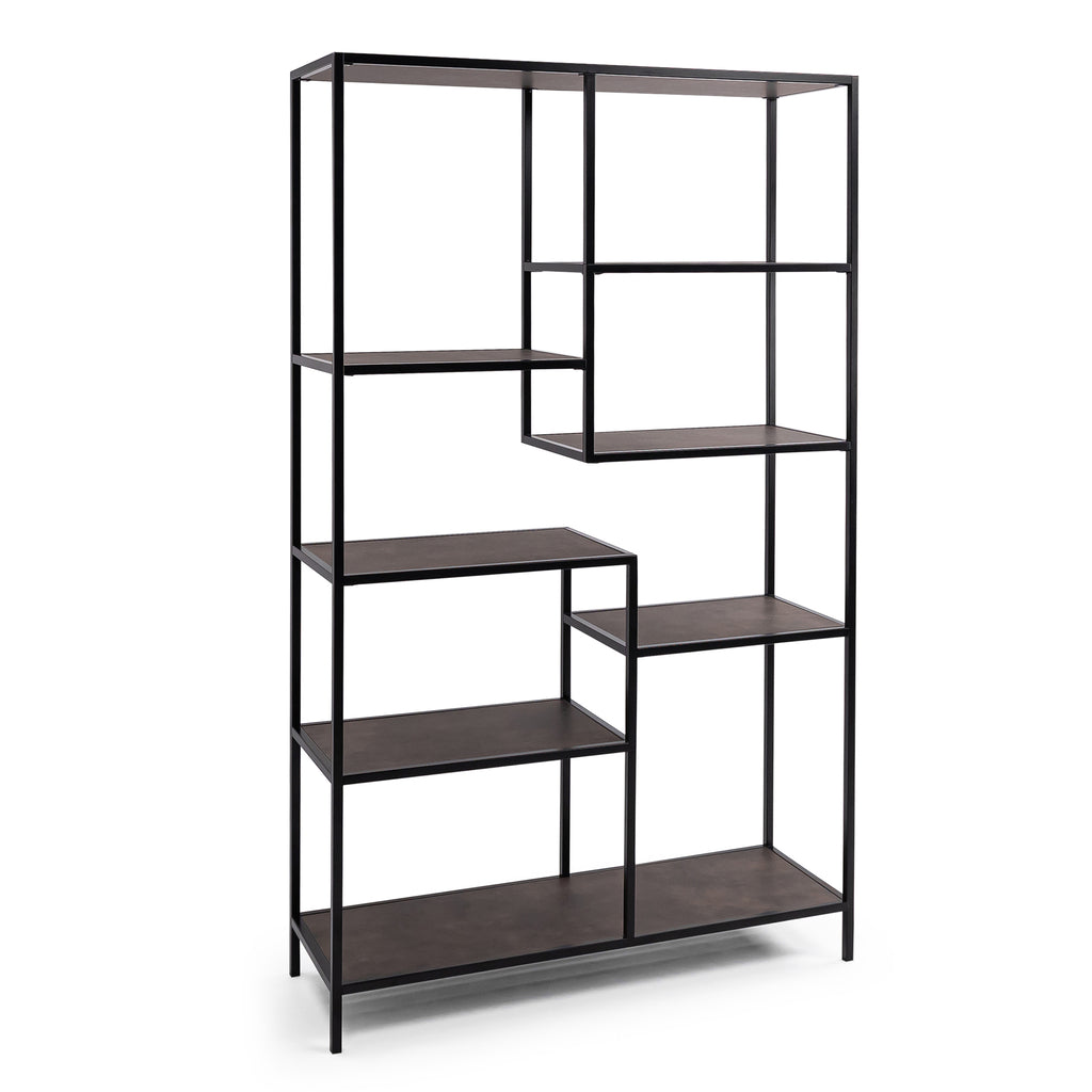 Vakkenkast 'Guus' 120 x 200cm, kleur zwart / lederlook bruin