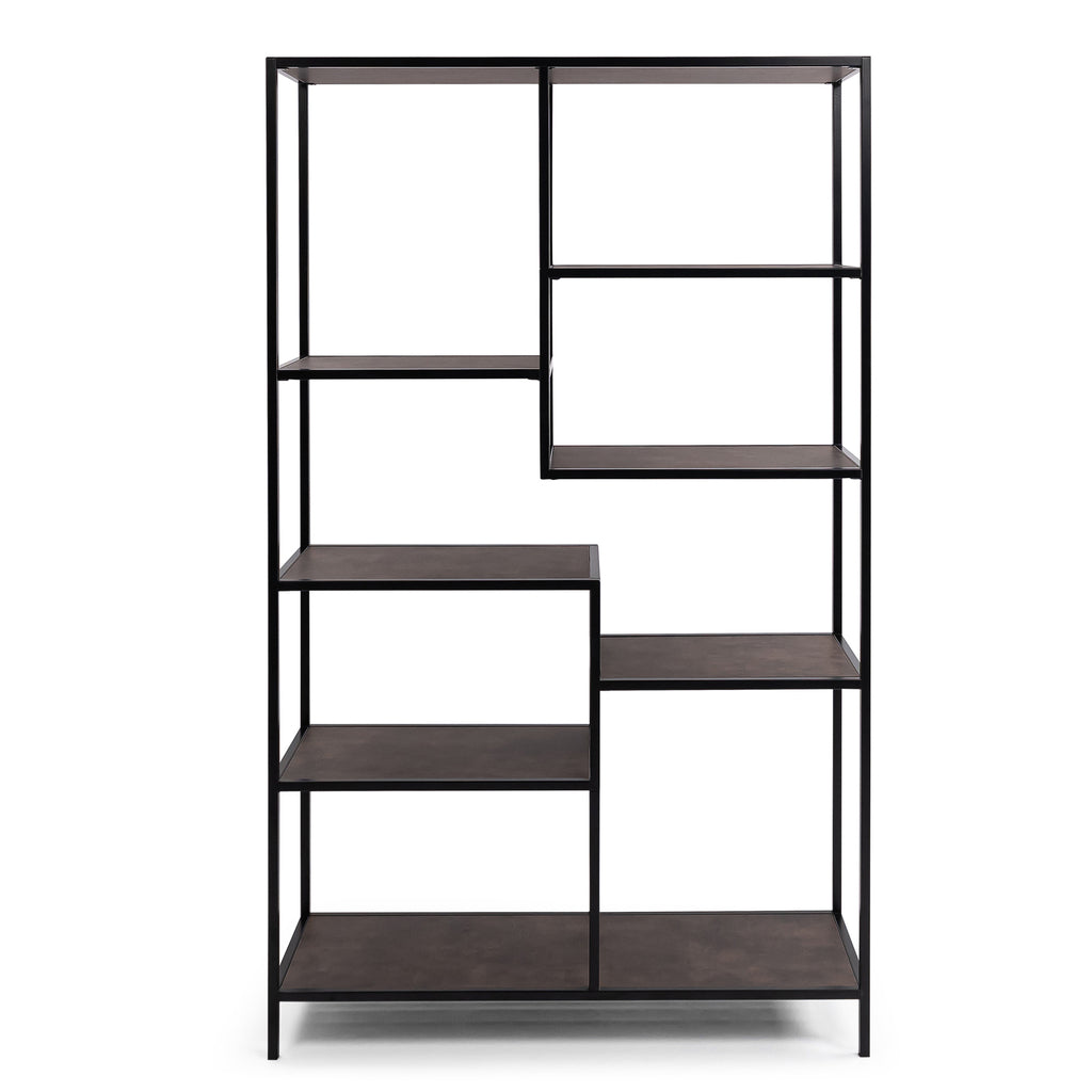 Vakkenkast 'Guus' 120 x 200cm, kleur zwart / lederlook bruin