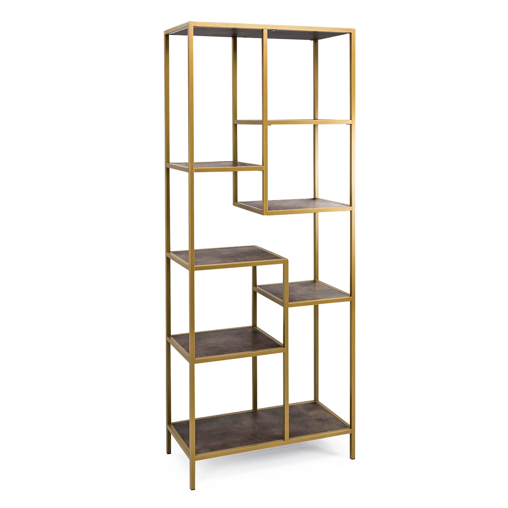 Vakkenkast 'Guus' 80 x 200cm, kleur goud / lederlook bruin