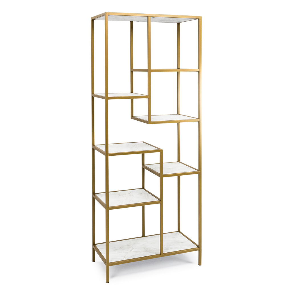 Vakkenkast 'Guus' 80 x 200cm, kleur goud / wit marmer