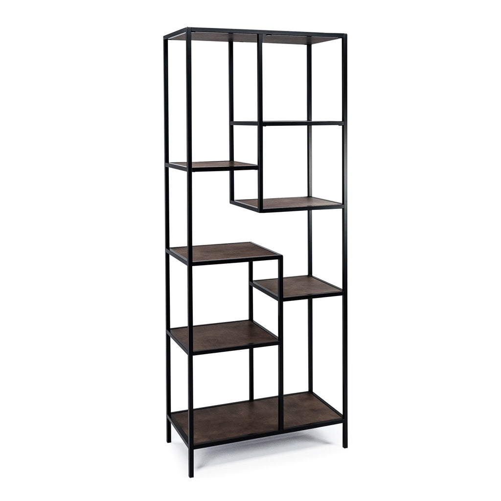 Vakkenkast 'Guus' 80 x 200cm, kleur zwart / lederlook bruin