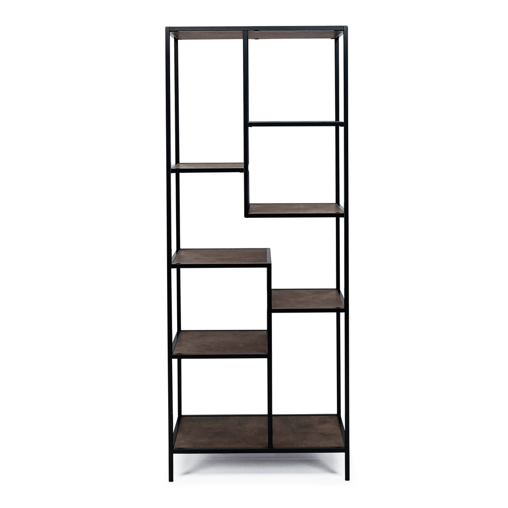 Vakkenkast 'Guus' 80 x 200cm, kleur zwart / lederlook bruin