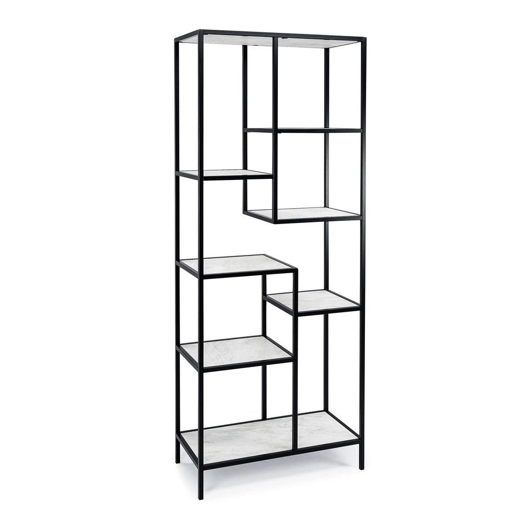 Vakkenkast 'Guus' 80 x 200cm, kleur zwart / wit marmer