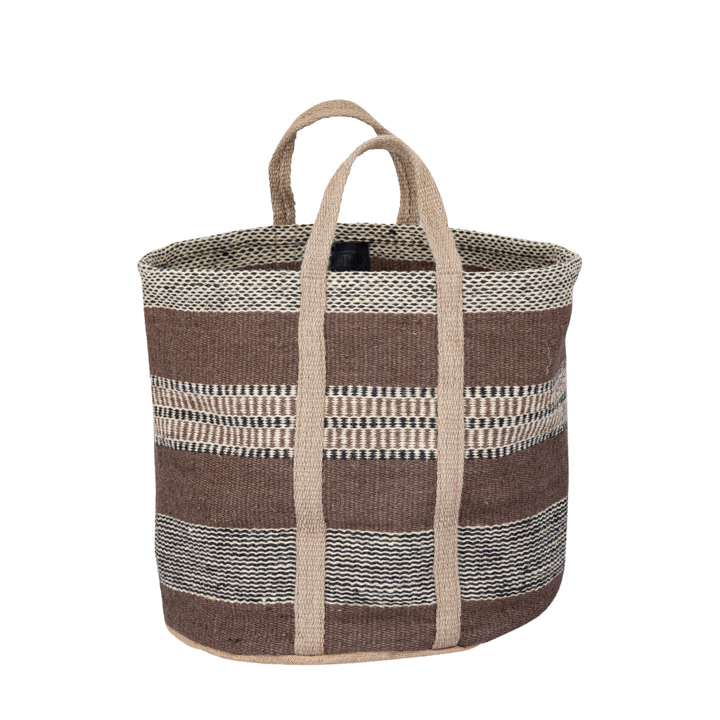 Toccara Brown jute round basket lines pattern L