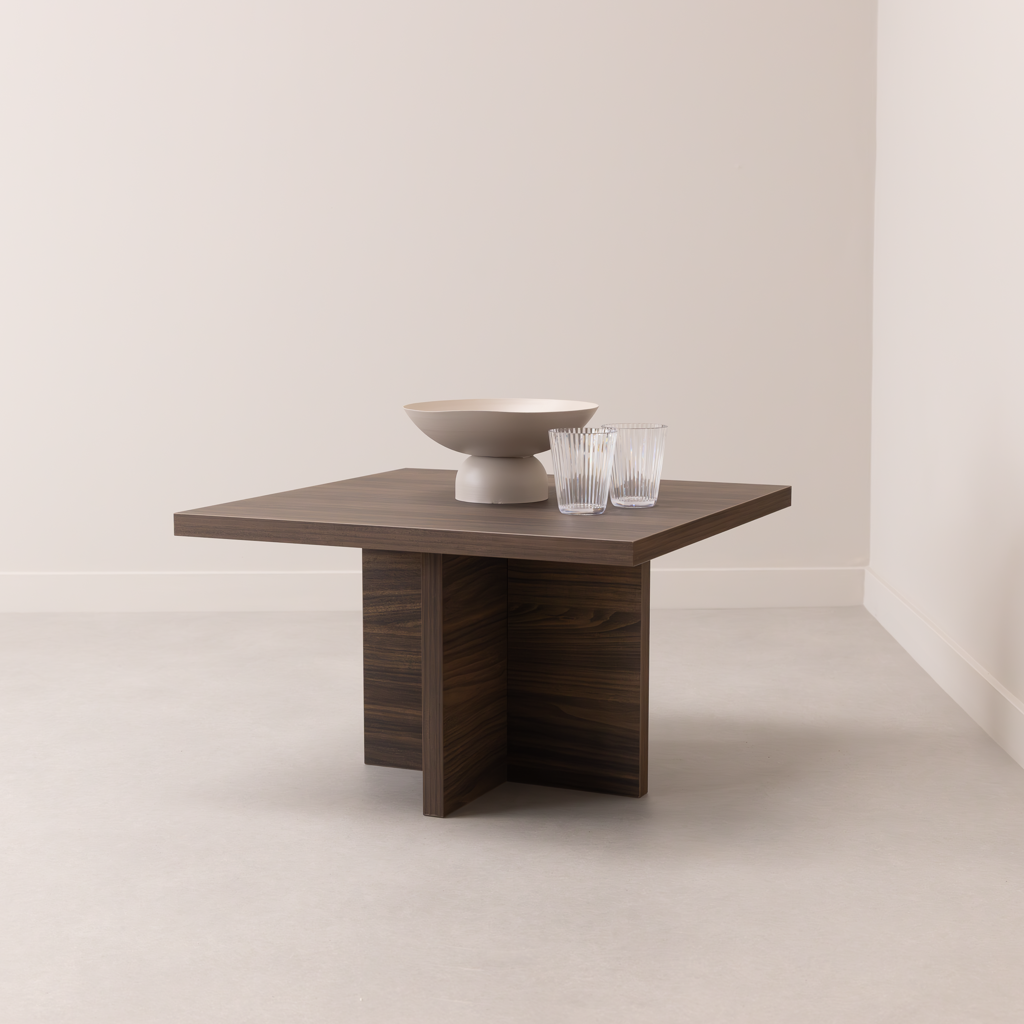 Vierkante Salontafel River 60cm, kleur bruin notenhout