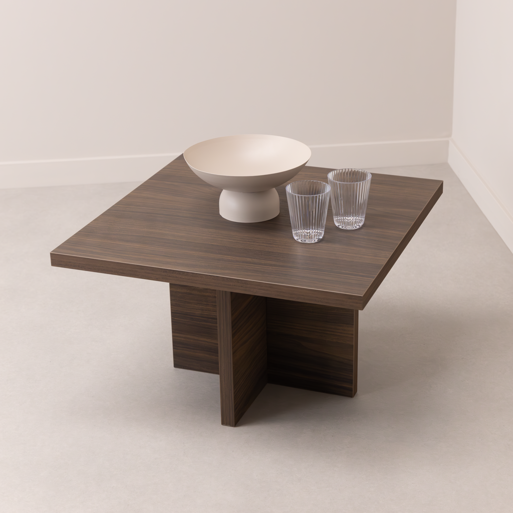 Vierkante Salontafel River 60cm, kleur bruin notenhout