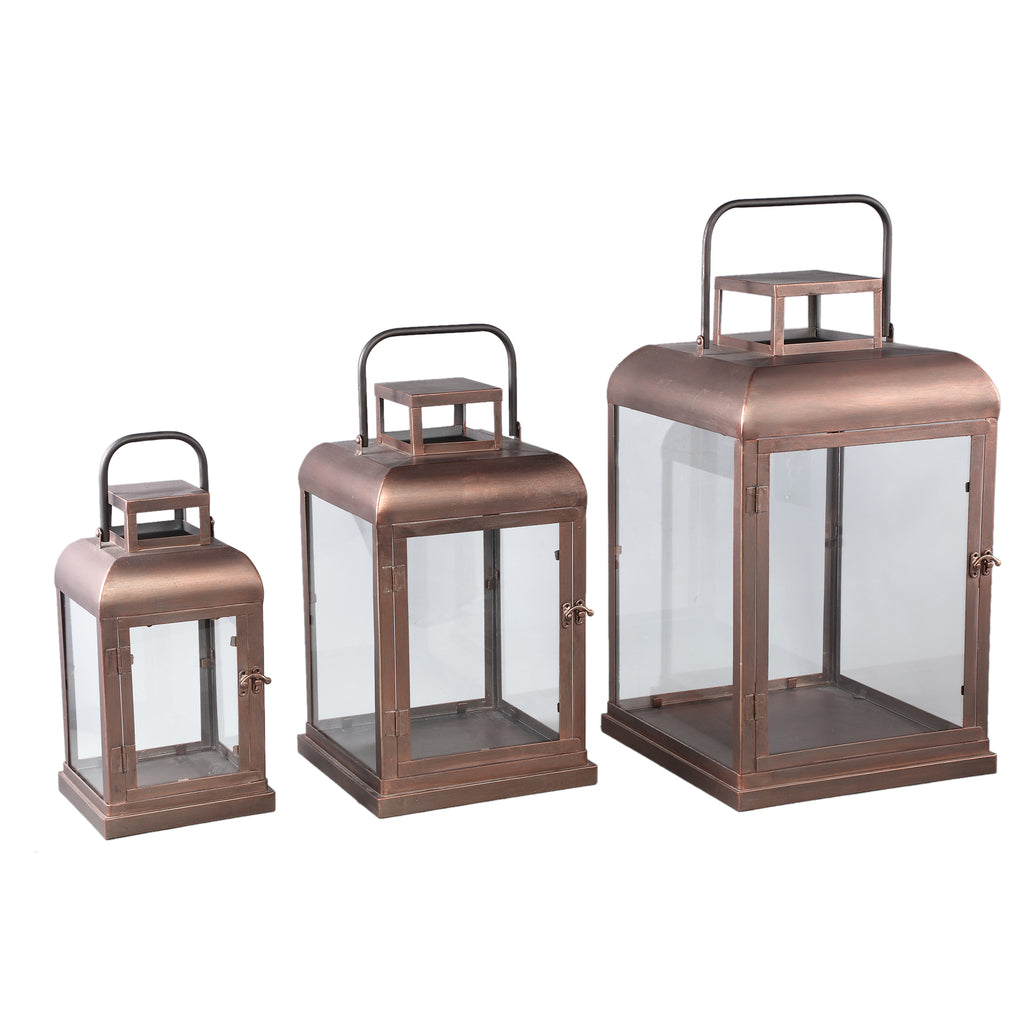 Vitoria Copper rectangle iron lantern with glass S